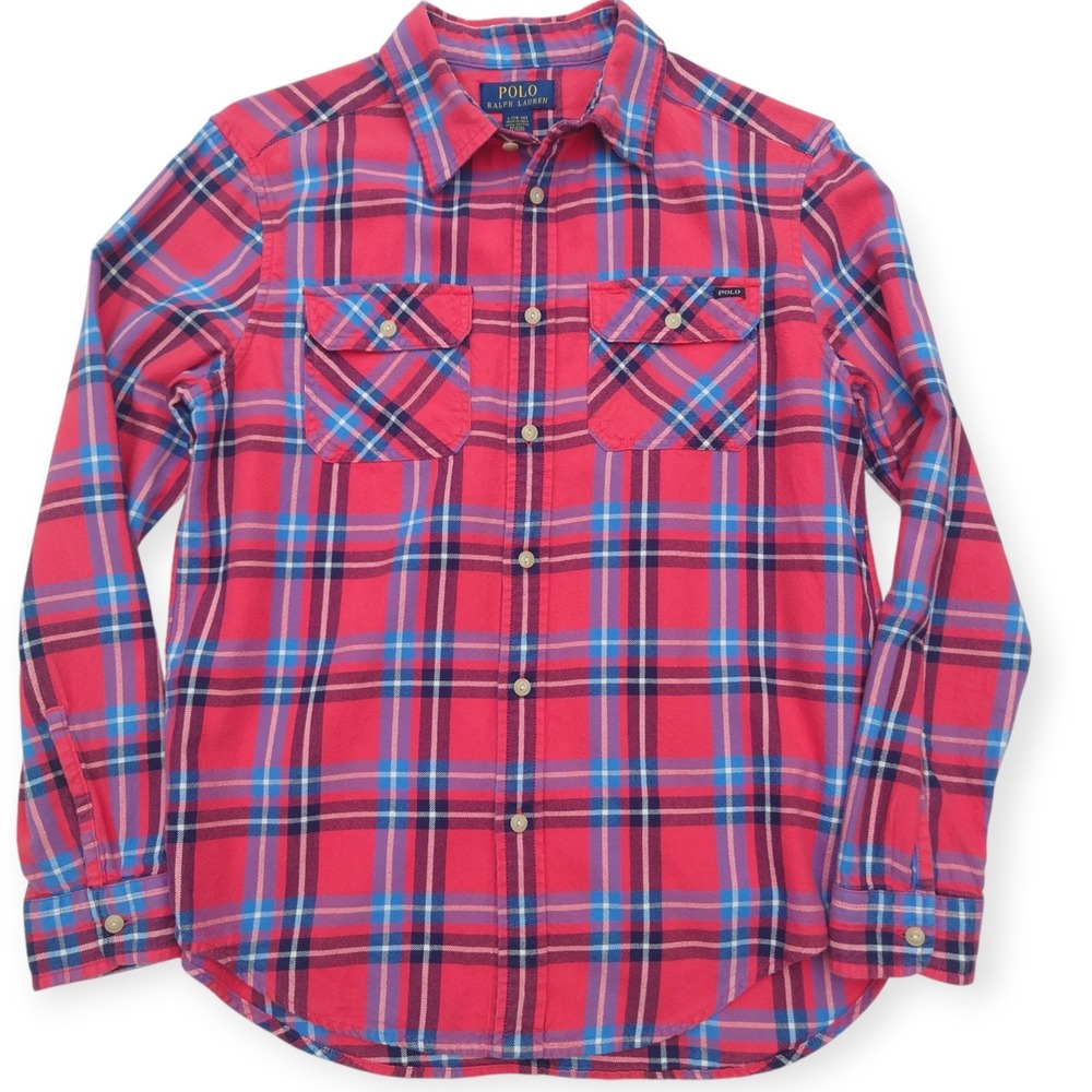 Polo Ralph Lauren Shirt Boys Large 14-16 Plaid Flannel Western Button Down